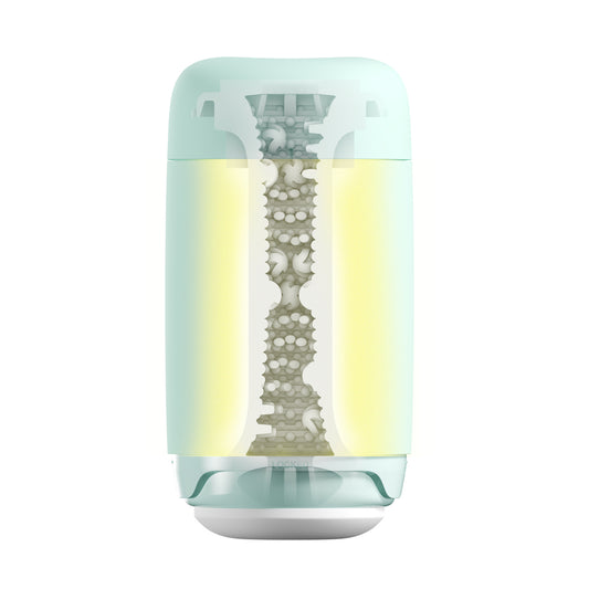 Mint green tenga puffy masturbator, a soft and squishy self-pleasure toy for men.