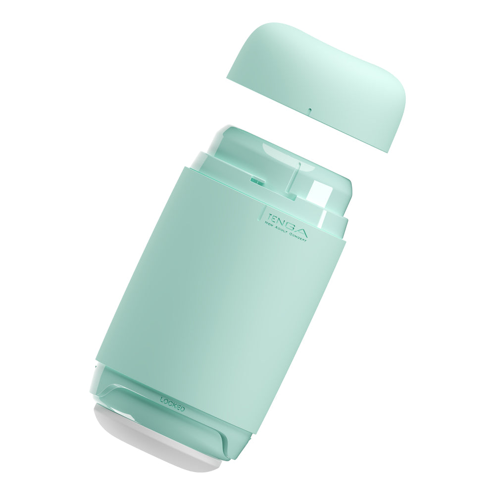 Tenga puffy masturbator in mint green, textured for enhanced pleasure and easy grip.