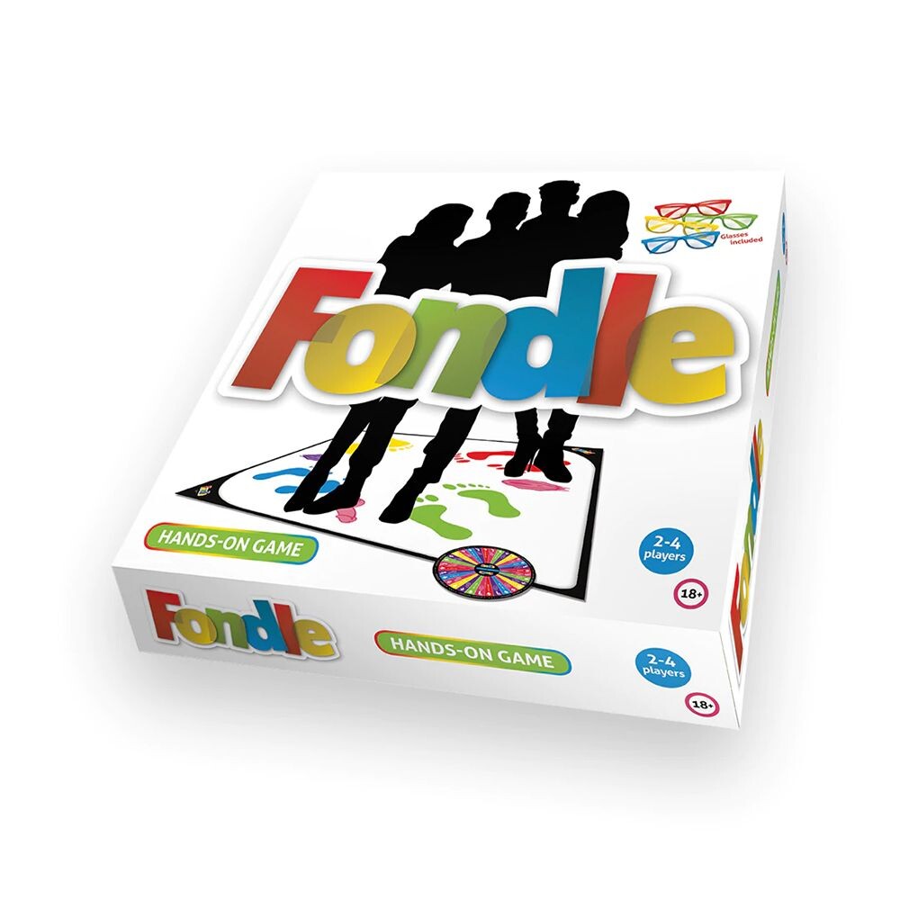The 'fondle' board game box from play wiv me, a quirky word game.