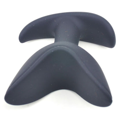 Black silicone butt plug with a hollow tunnel, for stretching and anal play