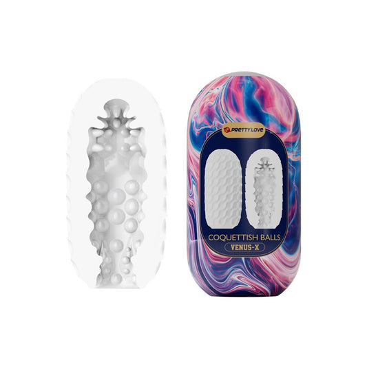Pretty Love Venus X, a ball masturbator providing a coquettish experience with a textured finish.
