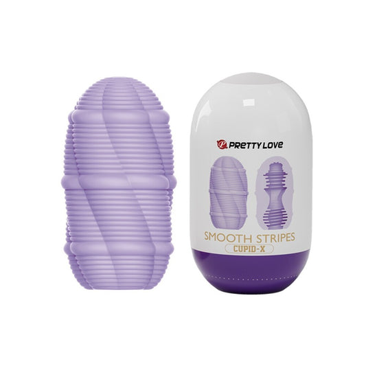 Pretty Love Cupid X Smooth Stripes masturbator, ribbed texture for enhanced stimulation, flesh-toned silicone.