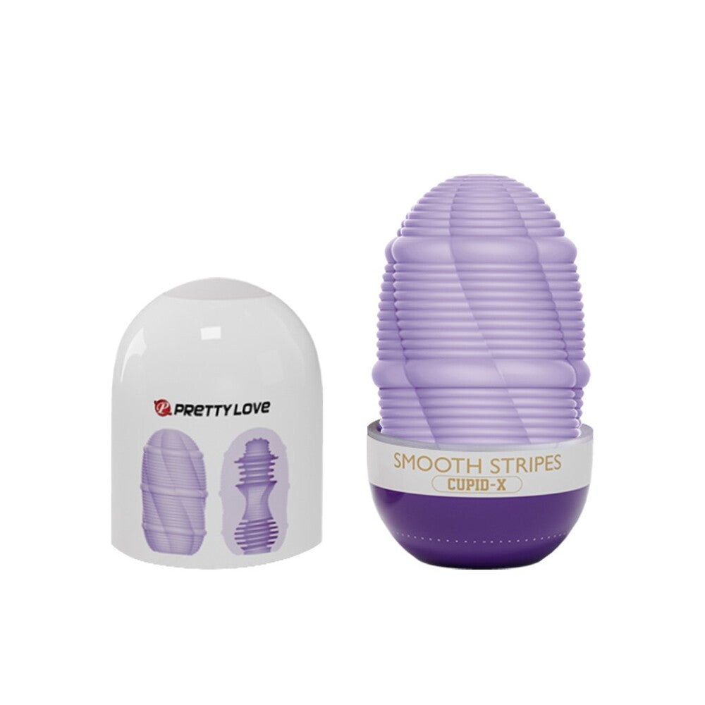 Pretty Love Cupid X masturbator with smooth stripes, ribbed texture and ergonomic design.