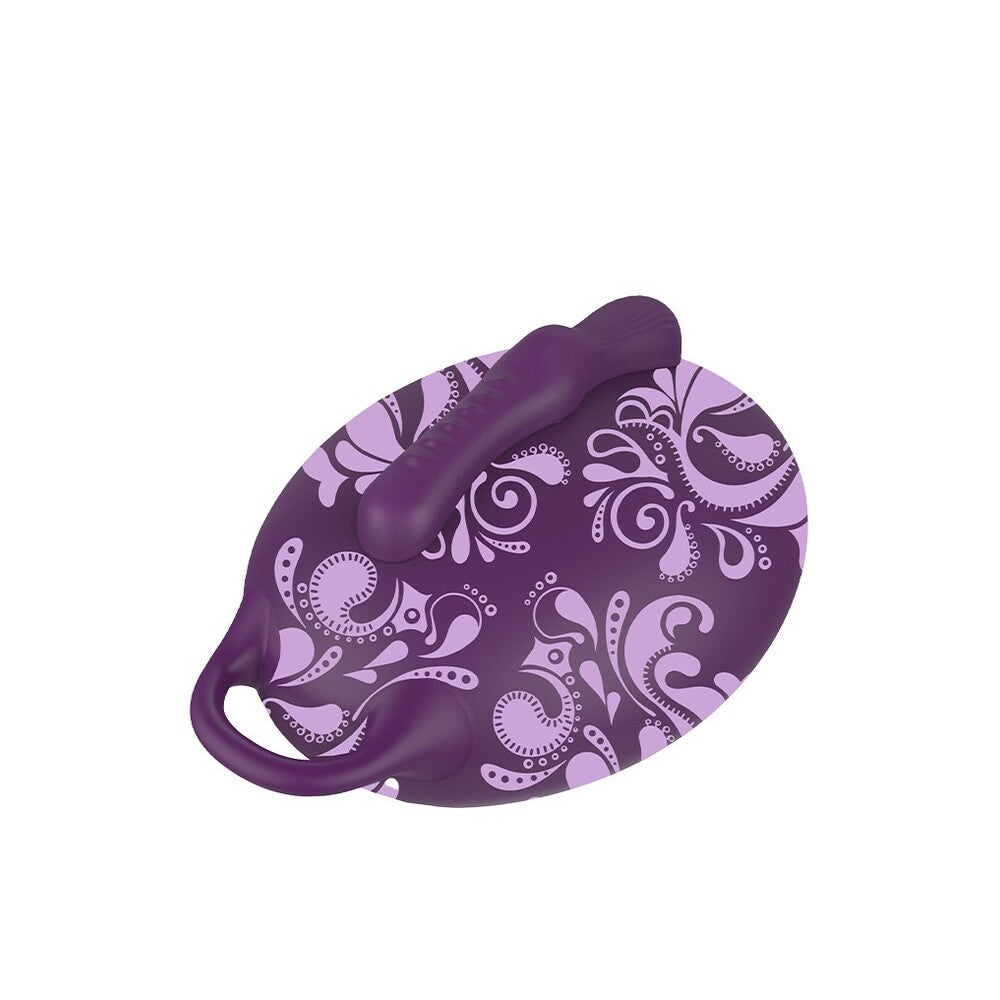 Purple sit-on vibrator with a bouncy design, ideal for other styles of pleasure.
