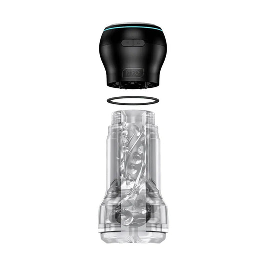 The Kiiroo Feel Pocket Powerblow masturbator, a textured grey pleasure toy for men.