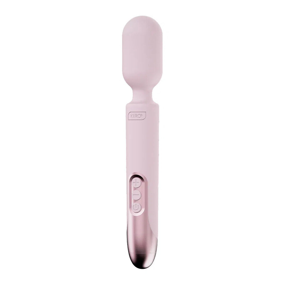 A pink kiiroo app pro wand vibrator for massage, with a smooth finish.