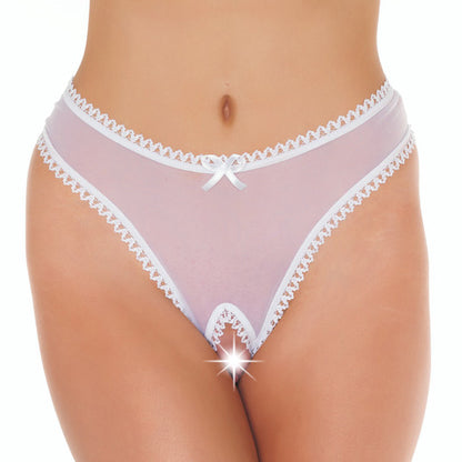 Rimba white open crotch g-string for women; a daring and playful lingerie choice.