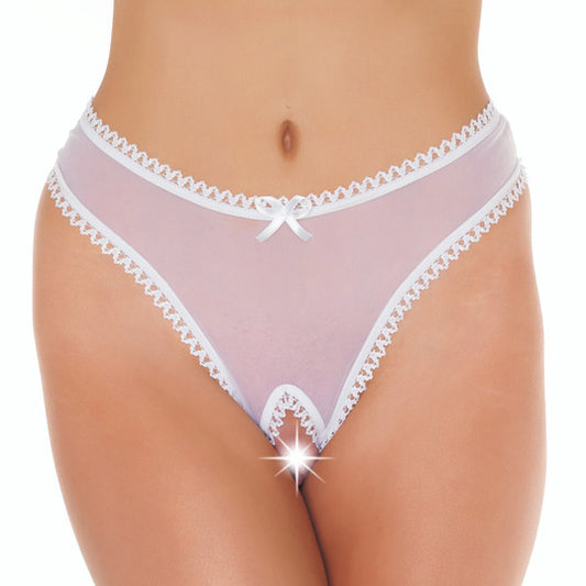 Rimba white open crotch g-string for women; a daring and playful lingerie choice.
