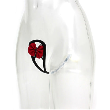 Rimba's strapless c-string in black and red, a daring underwear option for women.
