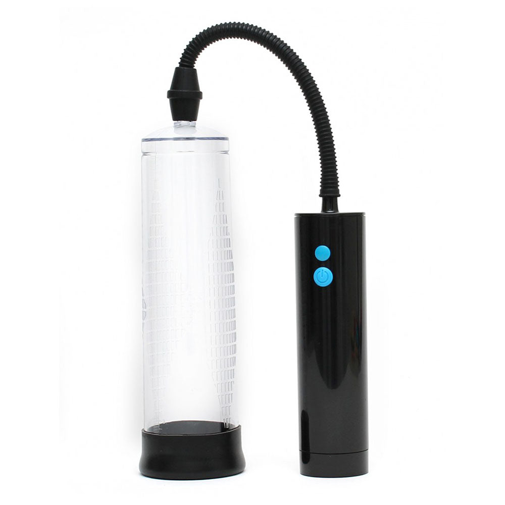 rimba ppump pp02 electronic penis enlargement system, clear plastic cylinder with a grey pump.