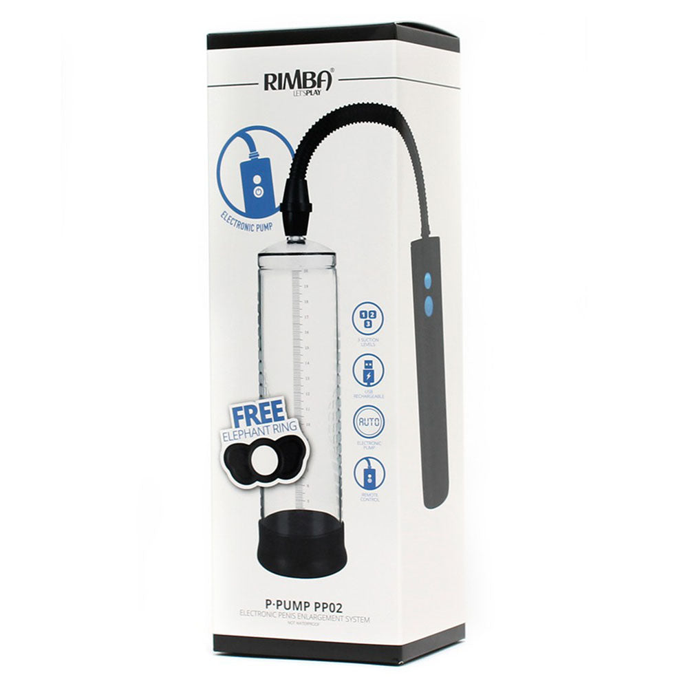 rimba ppump pp02 electronic penis enlargement device with a clear cylinder and grey accents.