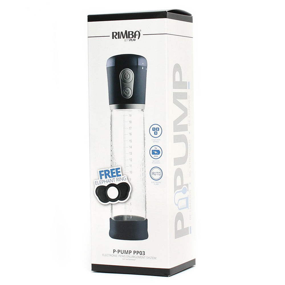 rimba ppump pp03 electronic penis enlargement device, clear plastic cylinder with digital display.