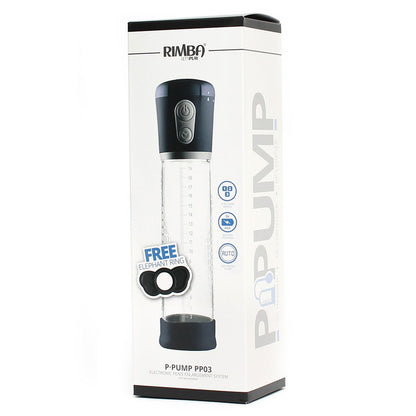 rimba ppump pp03 electronic penis enlargement device, clear plastic cylinder with digital display.