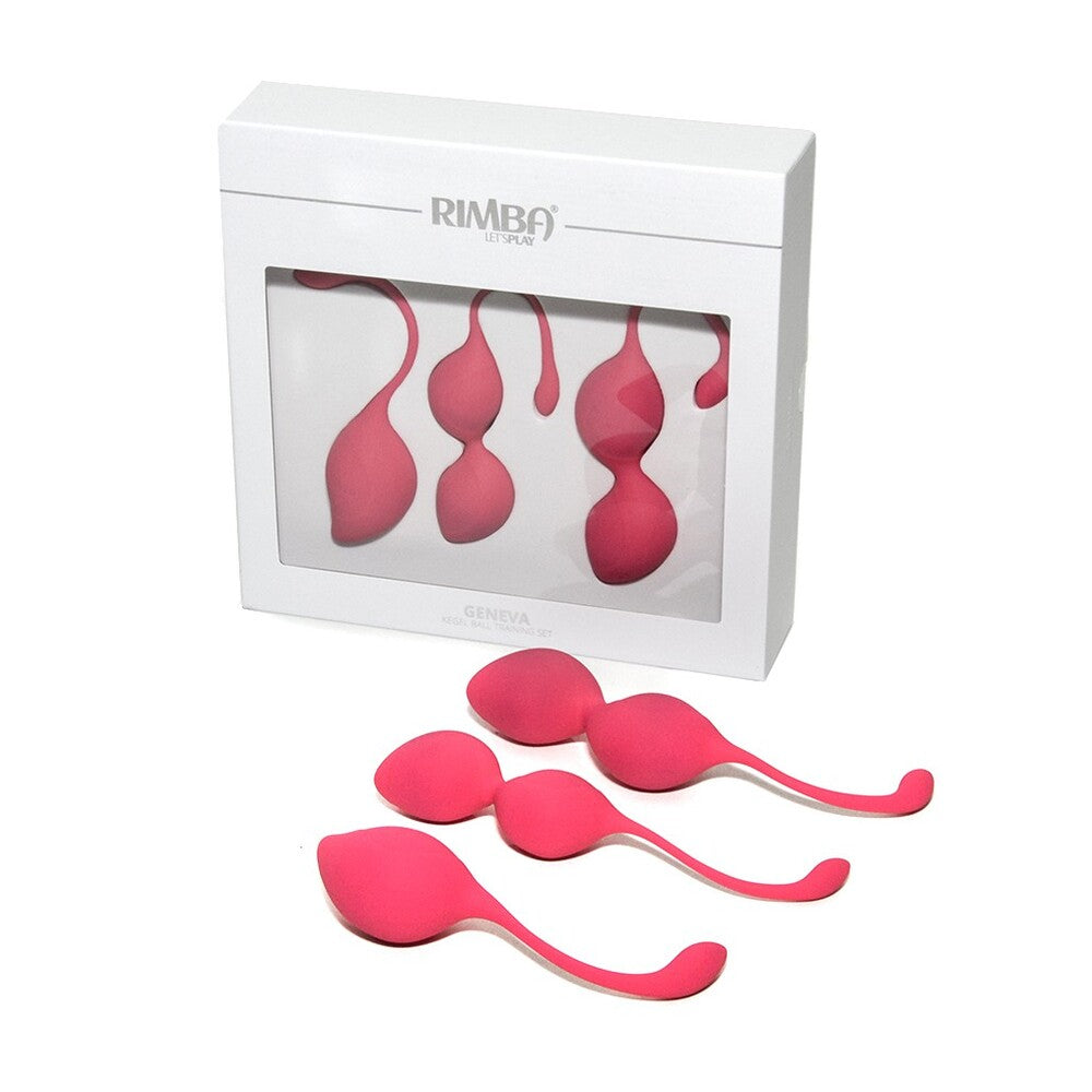 A set of pink rimba kegal exercise balls for pelvic floor training.