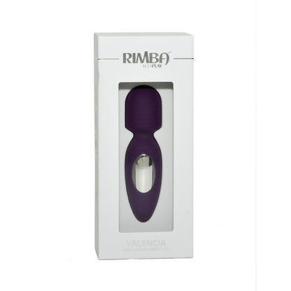 Close-up of a petite, purple Rimba Valencia wand vibrator, sleek design, for personal massage.