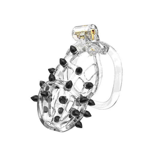 Transparent rimba pcage pc09 medium chastity device made of clear, smooth plastic with locking mechanism.