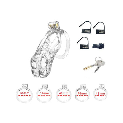 rimba pcage pc11 large transparent male chastity device, showing its clear plastic construction.