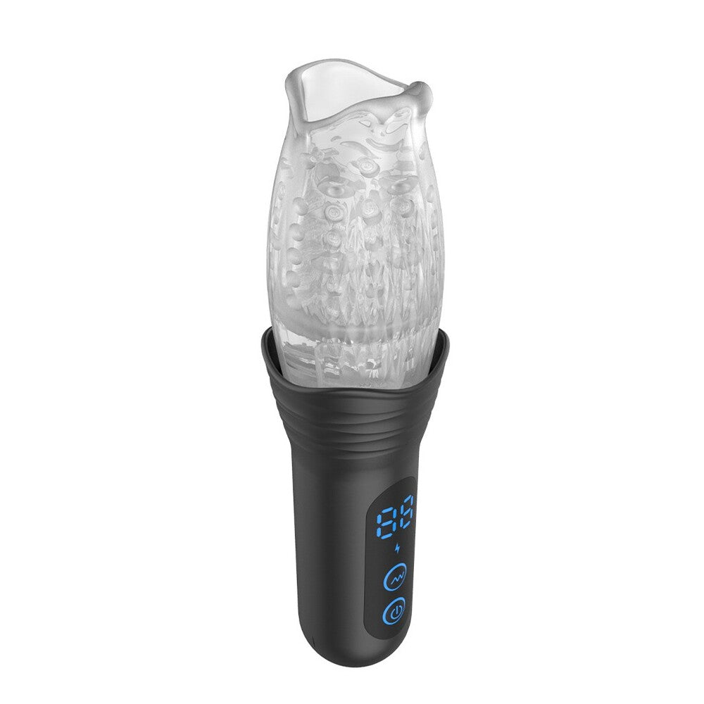 rimba orgastobator o2 masturbator, a vibrating sex toy with a textured interior.
