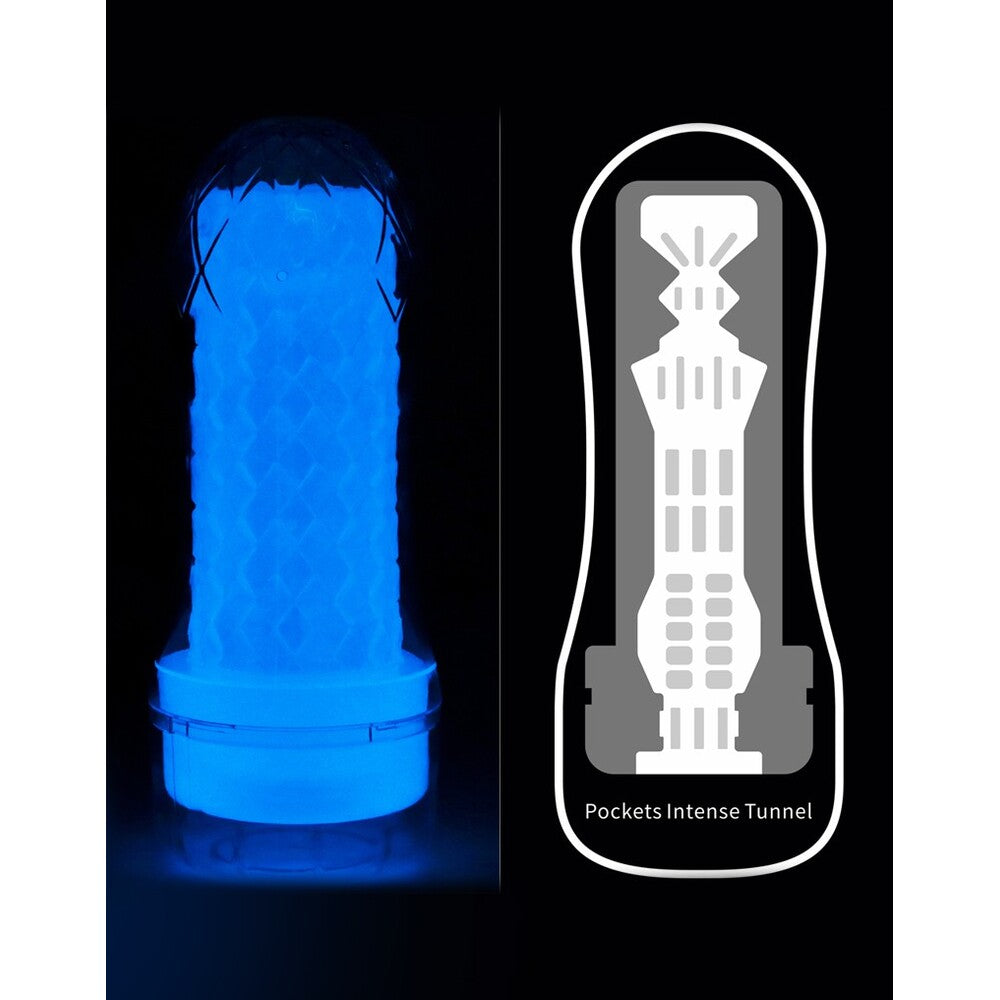 Glow in the dark, textured masturbator for solo play, a stimulating pleasure toy
