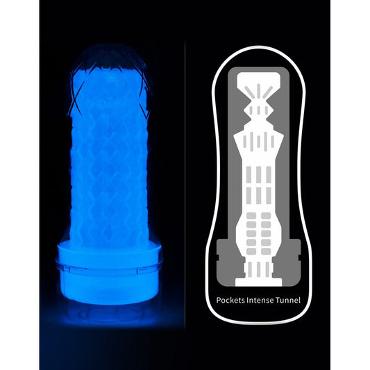 Glow in the dark, textured masturbator for solo play, a stimulating pleasure toy