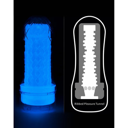 Lovetoy lumino play 2 masturbator, glow in the dark finish, for male pleasure.
