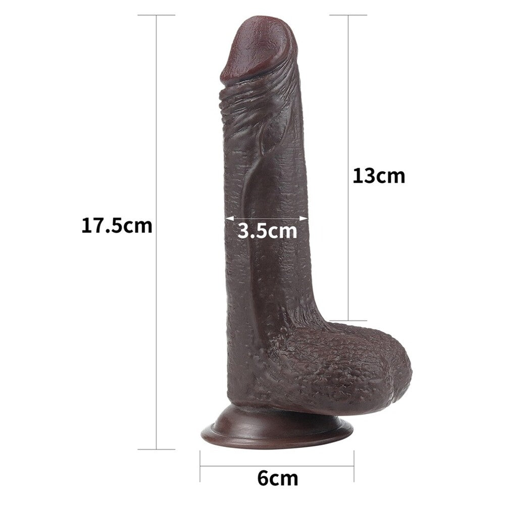 Lovetoy seven inch sliding skin dildo, realistic penis shape in a fleshy tone.