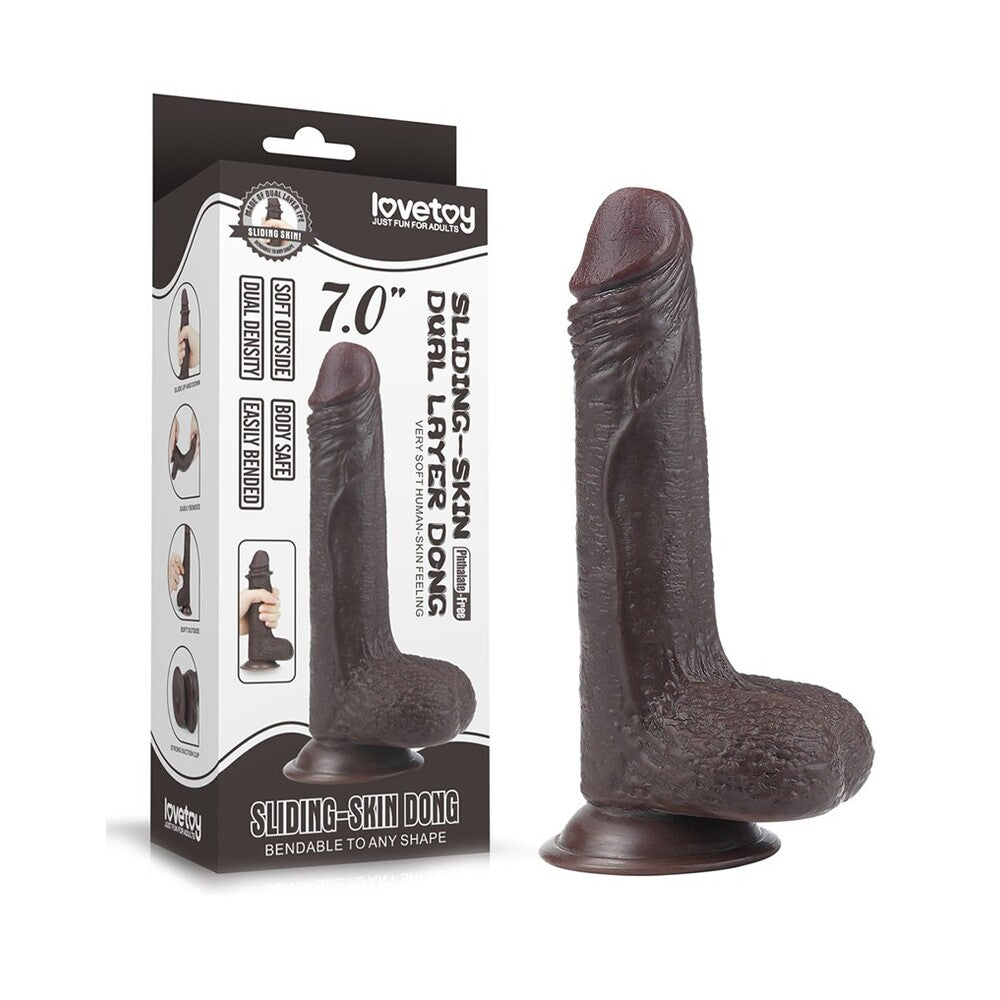 Lovetoy 7 inch sliding skin dong, realistically textured for pleasurable intimate use, flesh-toned.