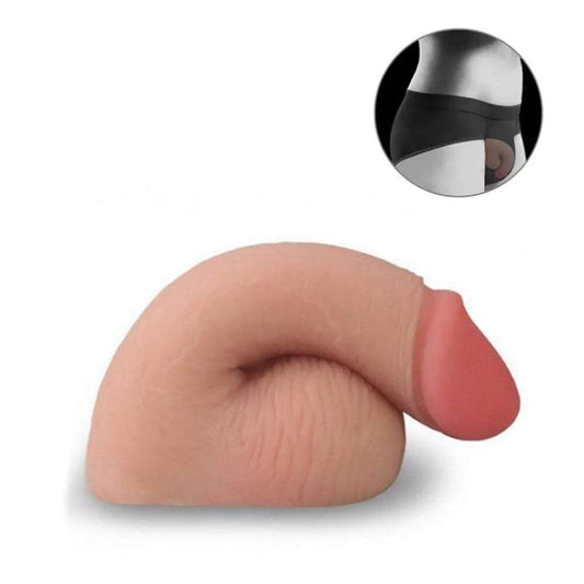 Lovetoy flesh pink, skin-like, five-inch penis dildo, with a realistic limpy style.