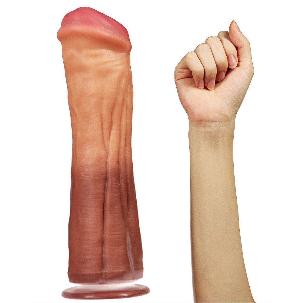 Lovetoy's 12-inch, dual-layered, silicone horse cock dildo; realistic texture in a lifelike colour.