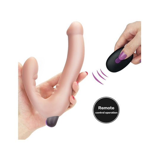Lovetoy remote control strapless strap on, flesh-toned silicone with a smooth, matte finish.