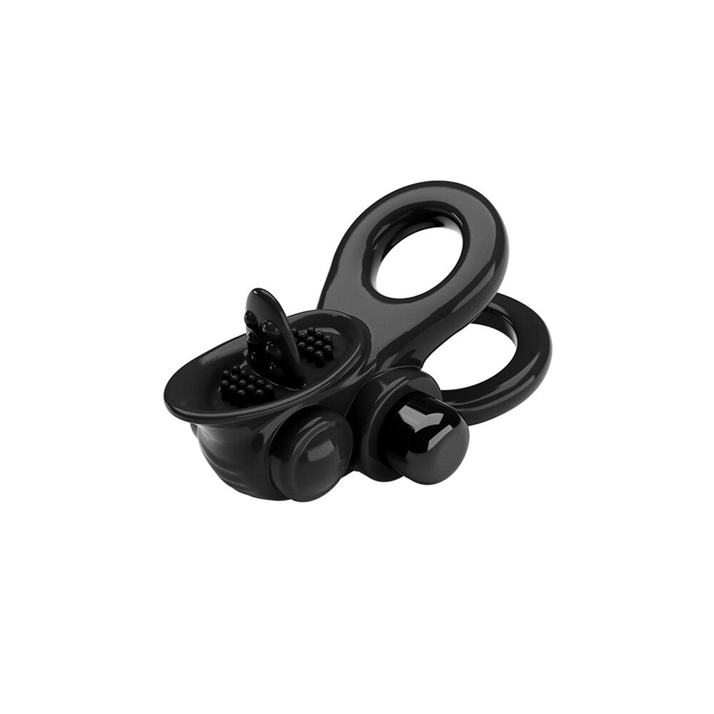 pretty love passionate ring vibrating cockring; a black, flexible love ring for enhanced pleasure.