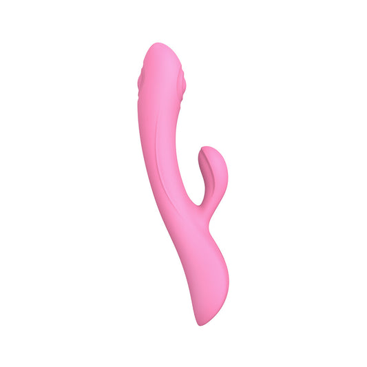 A pink, tapping rabbit vibrator from various toy brands, ideal for solo play.