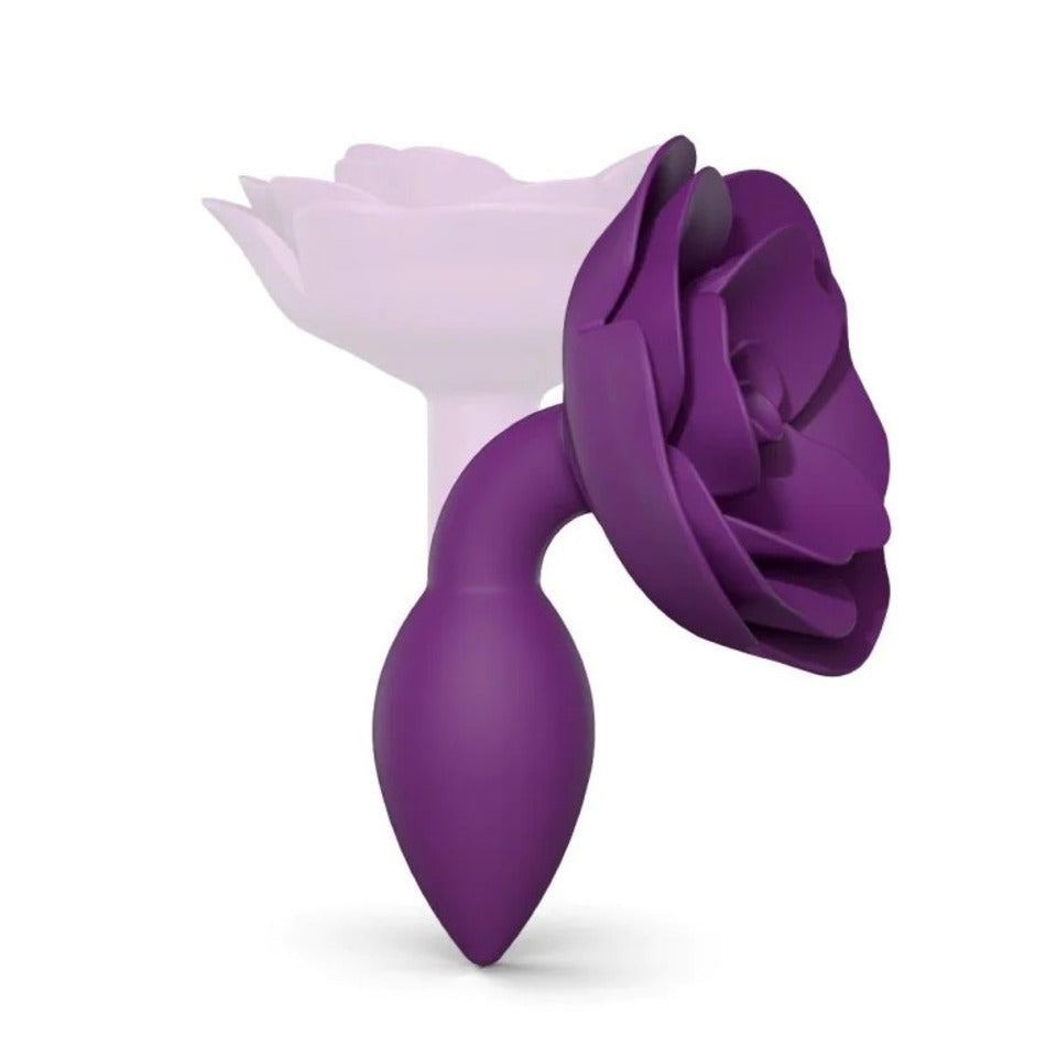 A small, rose-shaped open butt plug with a smooth finish, designed for intimate pleasure.
