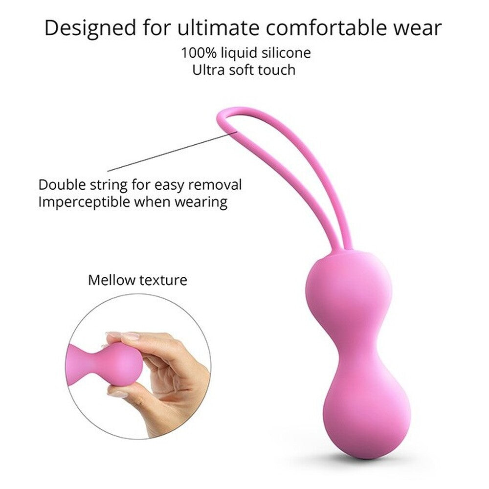 Three rose gold joia kegel balls for pelvic floor exercise, smooth finish.