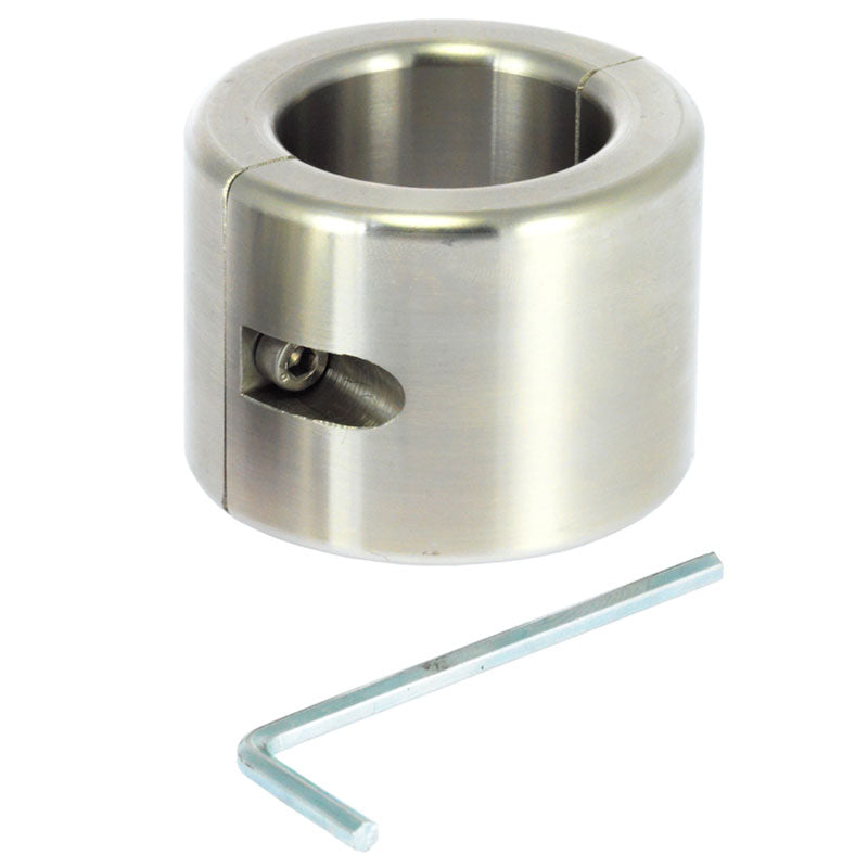 Stainless steel ball stretcher, a weighty 450g piece of cock and ball bondage gear.