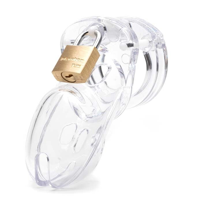 Rimba CB3000 male chastity belt, steel with circular cage and security lock.