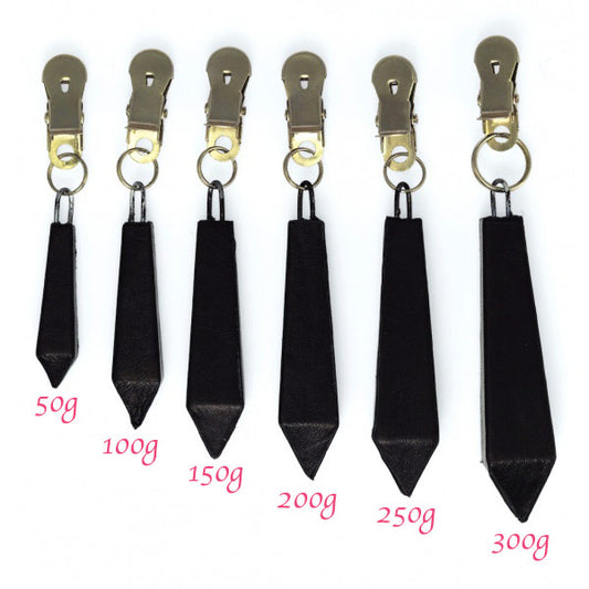 rimba long nipple clamps with adjustable weight, silver metal finish, for sensual play
