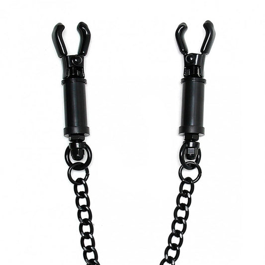 rimba black metal nipple clamps with adjustable screw mechanism and connecting chain