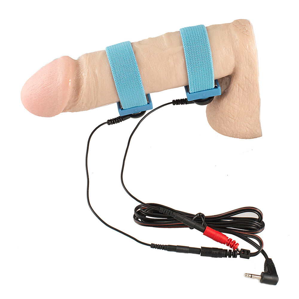 rimba electro sex stimulation: flexible black straps designed to fit around the penis.