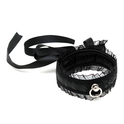 rimba satin look black collar with o ring detail for a stylish neck accessory