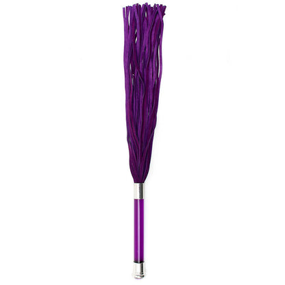 rimba purple suede flogger with a clear glass handle and crystal detailing, whips tag