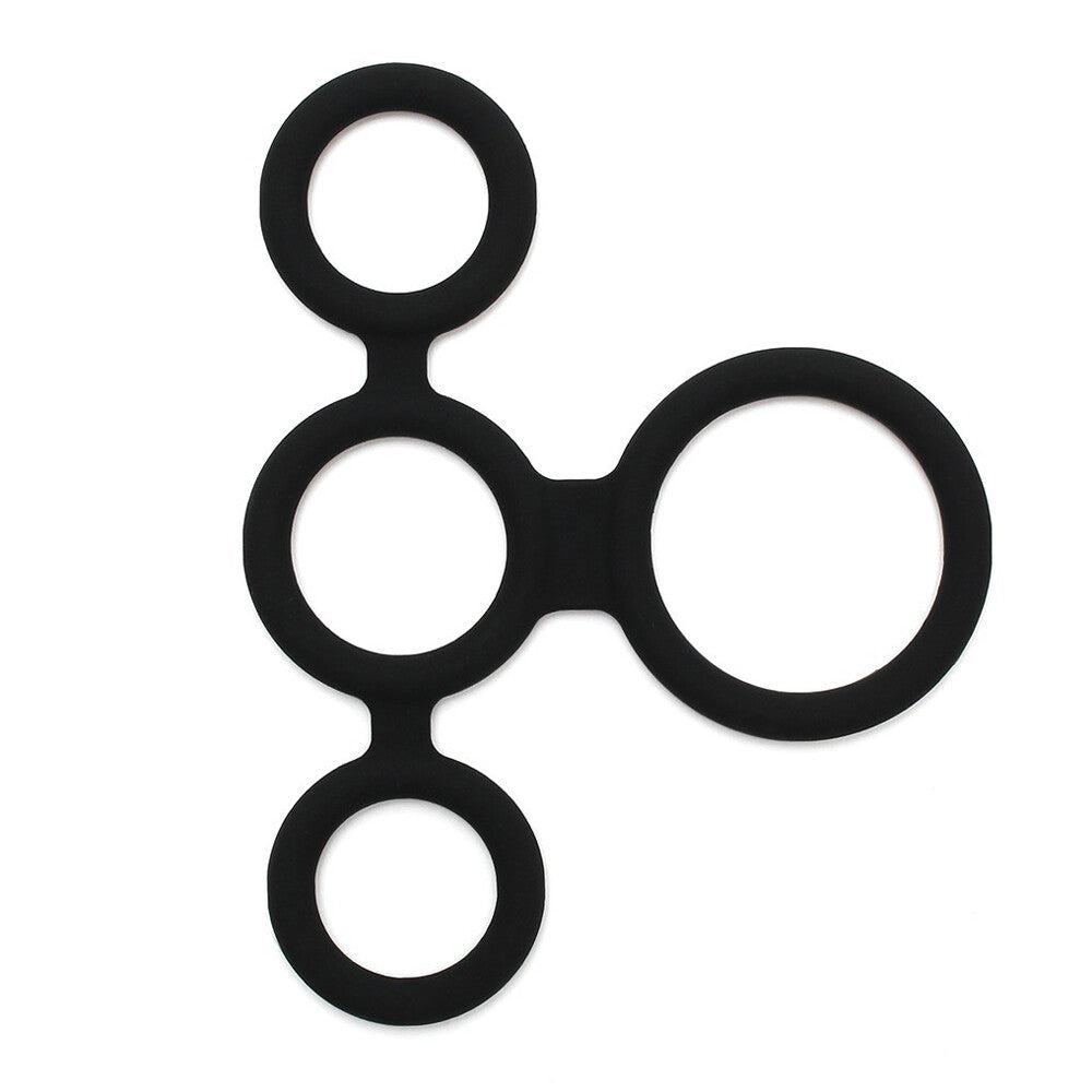 rimba quatro cock ring and ball splitter, a shiny metal bondage device for pleasurable restraint
