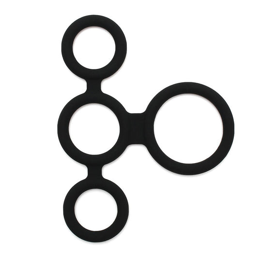 rimba quatro cock ring and ball splitter, a shiny metal bondage device for pleasurable restraint