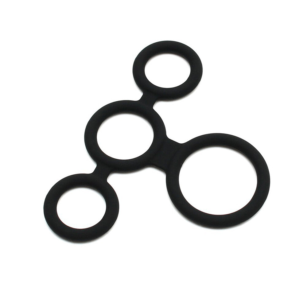 rimba quatro cock ring and ball splitter, silver metal, for bondage play