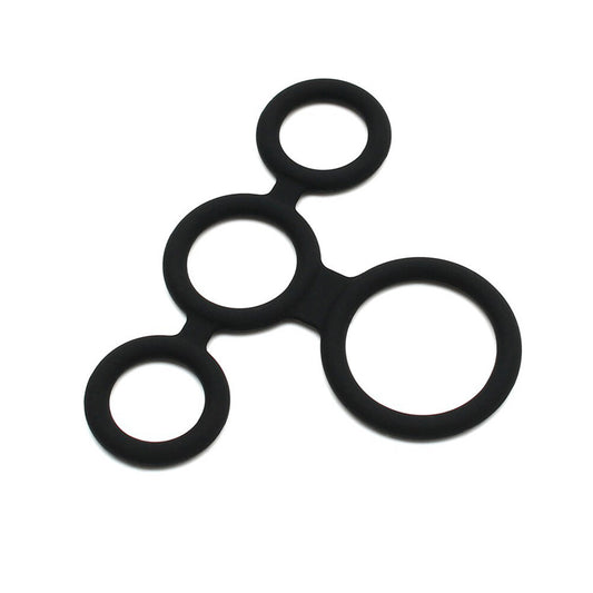 rimba quatro cock ring and ball splitter, silver metal, for bondage play