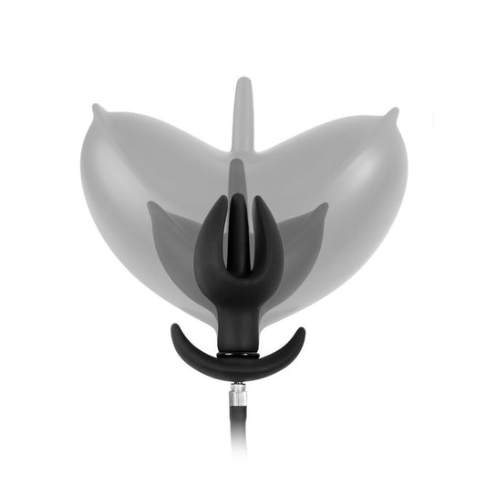 A latex anal tulip inflatable by rimba, shown in pink and ready for play.