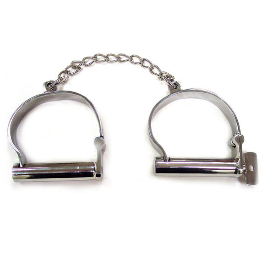 Rouge stainless steel ankle shackles, part of our restraints collection, shiny metal finish.
