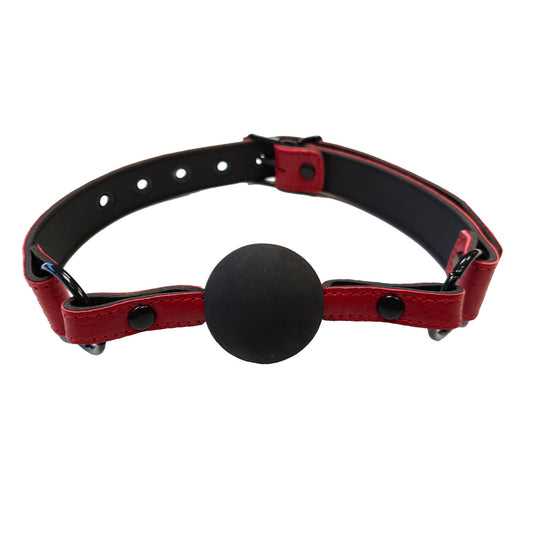Rouge Garments black and burgundy leather ball gag with a croc print finish