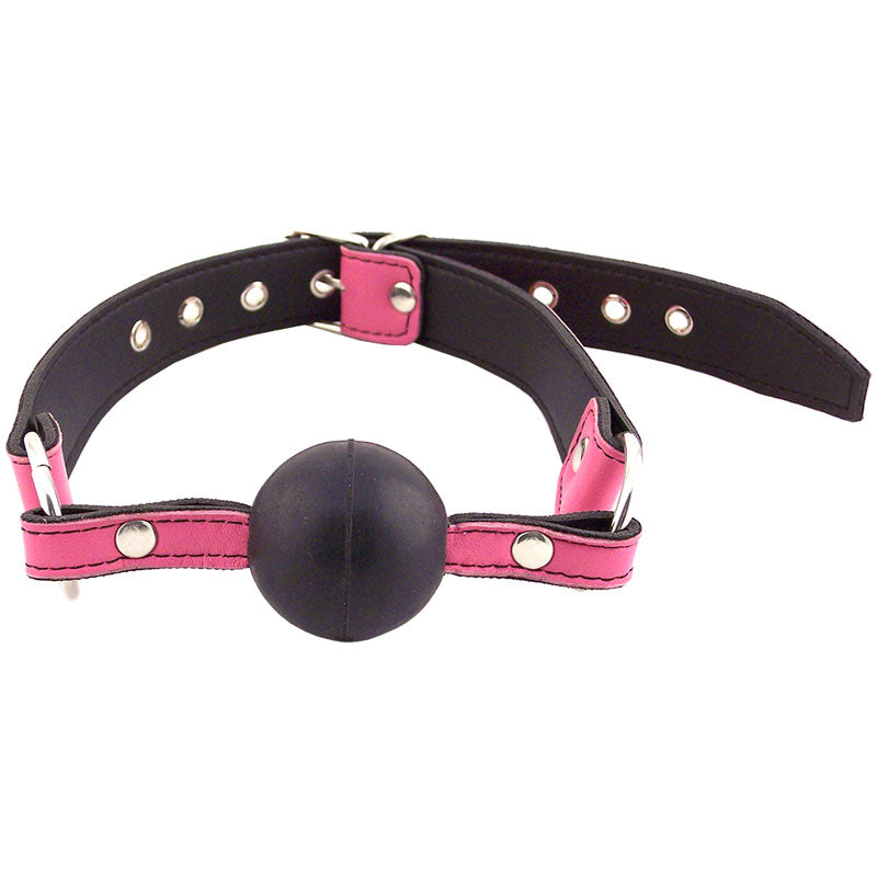 Rouge Garments pink ball gag, used for breathplay or bdsm, made of smooth silicone.