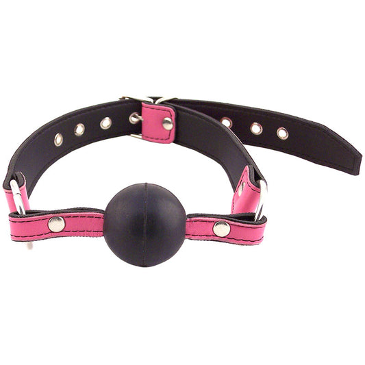 Rouge Garments pink ball gag, used for breathplay or bdsm, made of smooth silicone.